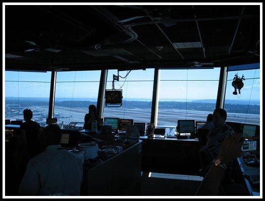 Inside view of a Seattle-Tacoma International Airport Air Traffic Control Tower