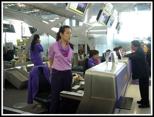 Check-in counters of Thai Airways at Bangkok-Suvarnabhumi International Airport